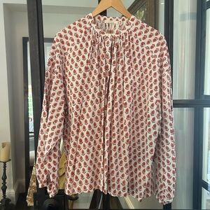 Doen Red and White Floral Blouse